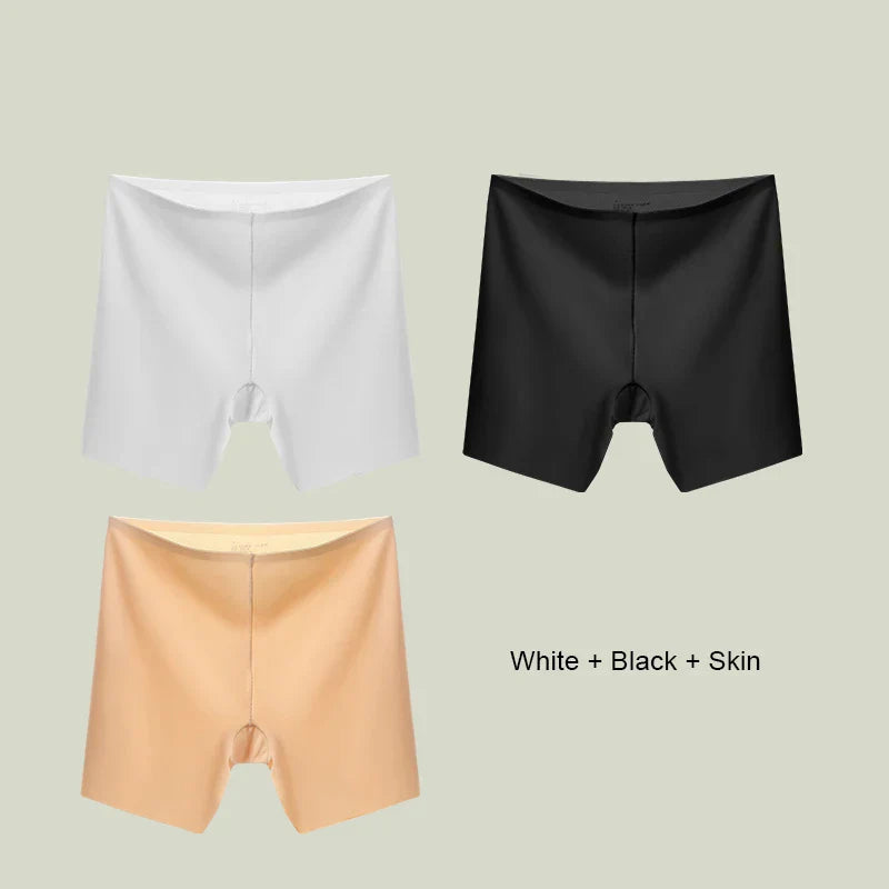 3er-Set nahtlose Antischäumer Shorts Damen mit hohem Bund und atmungsaktivem Ice-Silk-Material