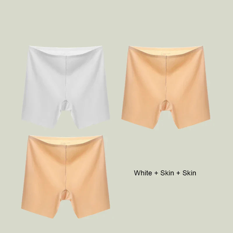 3er-Set nahtlose Antischäumer Shorts Damen mit hohem Bund und Ice-Silk-Material, ideal gegen Oberschenkel-Reibung unter Kleidern und Röcken.